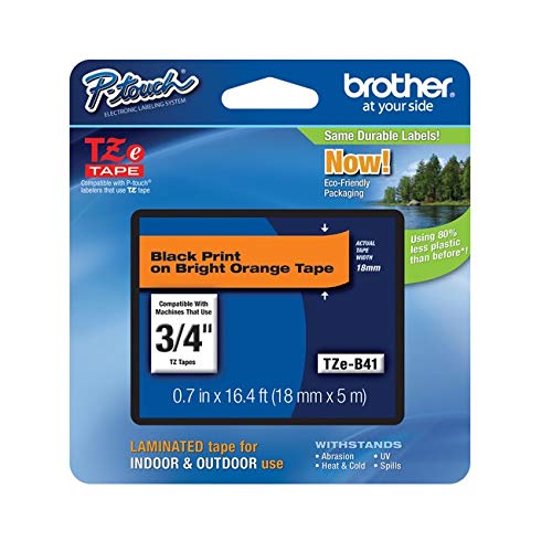 BROTHER TZEB41 TZe-B41 3/4 in. Black On Bright Orange P-Touch Tape