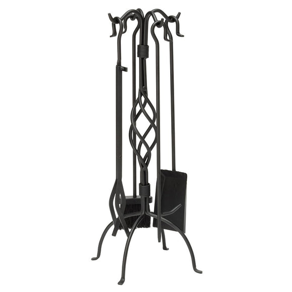 Uniflame 5-Piece Black Wrought Iron Fireset with Center Weave