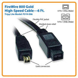 Tripp Lite F019-006 6 -Feet IEEE 1394b Firewire 800 Gold Hi-Speed Cable, 9pin/4pin
