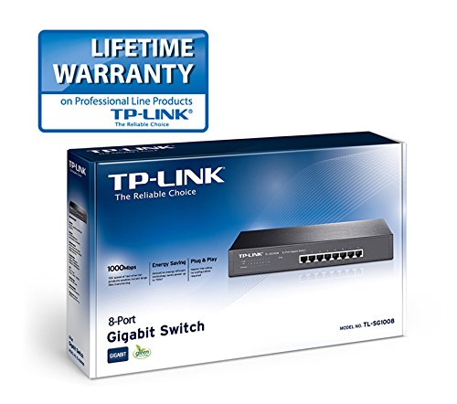 TP-Link TL-SG1008 8-Port 10/100/1000Mbps Gigabit 13-inch Rackmountable Switch, 16Gbps Capacity