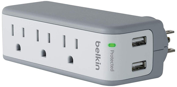 Belkin BZ103050-TVL 3-Outlet Mini Travel Swivel Charger Surge Protector with Dual USB Ports, 1-Amp/5-watt