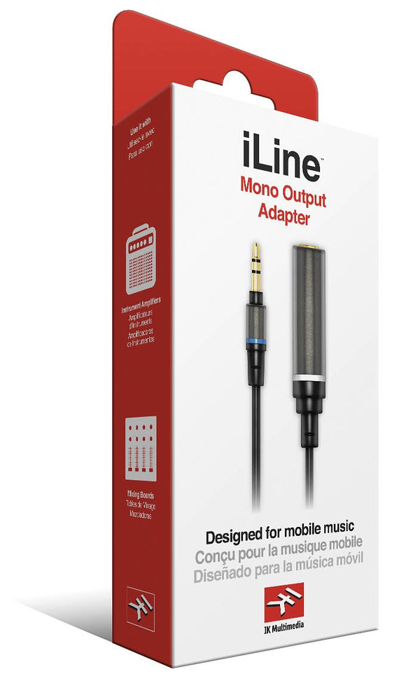 IK Multimedia iLine Mono Output Adapter Cable for Mobile Phones and Tablets - Retail Packaging - Black