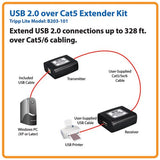 1-Port Usb 2.0 Over Cat5 / Cat6 Extender, Transmitter and Receiver, Hi-Speed Usb