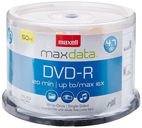 Maxell 638011 Superior Archival Life Metal Azo Dye Construction Write Once Format DVD-R 4.7 Gb Spindle 50 Disc Pack