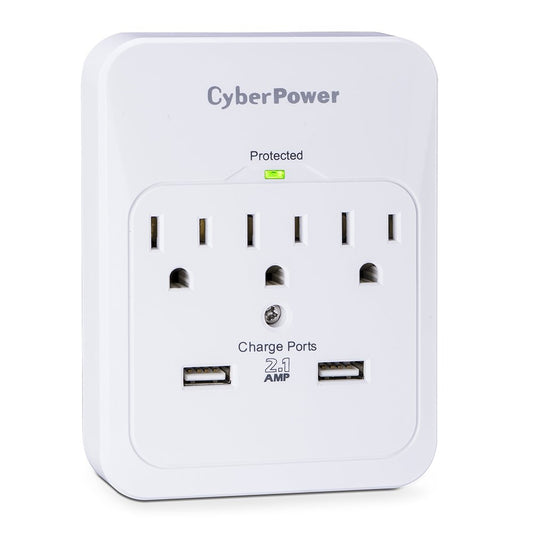 CyberPower CSP300WUR1 5 Outlet Surge Wall Tap with 2 USB Charger