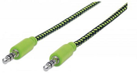 MANHATTAN Audio Blade (Braid) Cable 3.5 Mm Stereo (Male) - (Male) Black/Green 1.8 M (6 Ft.) 394147