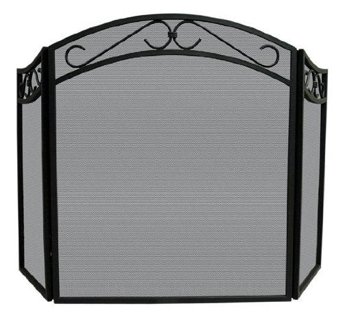 UniFlame 3-Fold Black Wrought Iron Arch Top Screen with Scrolls