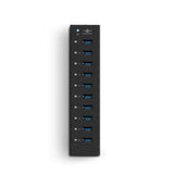 Vantec 10-Port USB 3.0 Hub, Aluminum, Full Powered, Mountable, with All Ports Data & Charging Up to 1.5A, BC 1.2, Premium 12V/5A, 60W Power Adapter (UGT-AH110U3-BK)