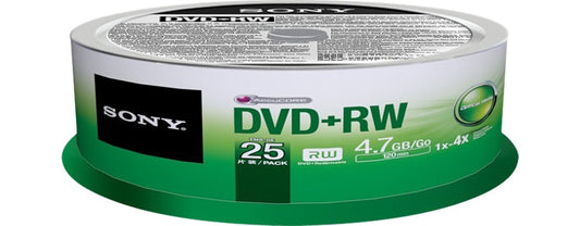 Sony 25DPW47SP DVD+RW 4X 4.7GB Spindle Rewritable DVD, 25-Pack