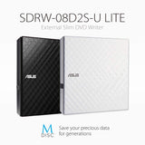 Asus Computer International Direct External Slim White 8X DVD-Rw Optical Drive SDRW-08D2S-U/withG/ACI/AS