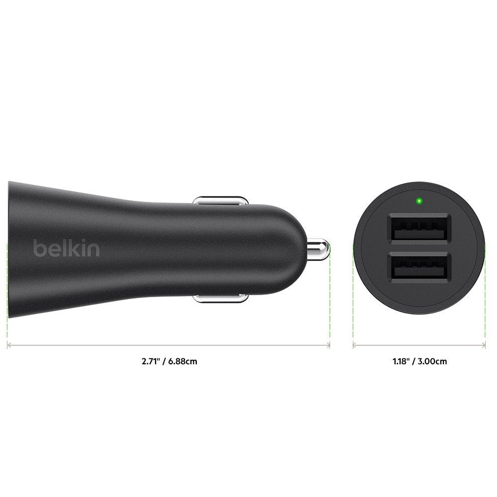 Belkin 4.8 A Dual Car Charger with Lightning Cable for iPhone 6/6S/6S Plus/7/7 Plus - Black