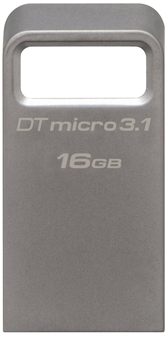 Kingston DataTraveler Micro 3.1 16GB USB 3.0 Compatible Hi-Speed up to 100MB/s Ultra-small Metal Case Flash Drive (DTMC3/16GB) - Silver
