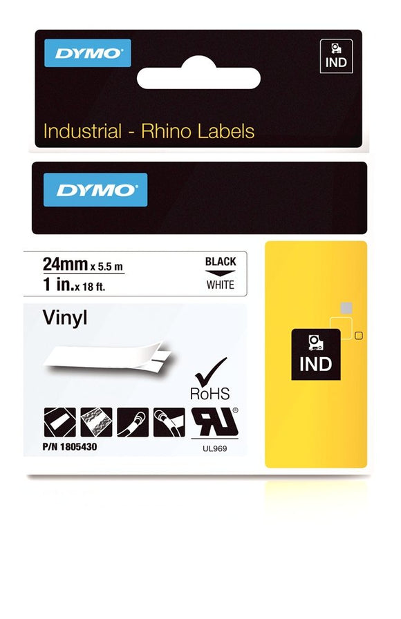 Dymo Rhino 1IN Vinyl Label Cassette 24mm, White (1805430)