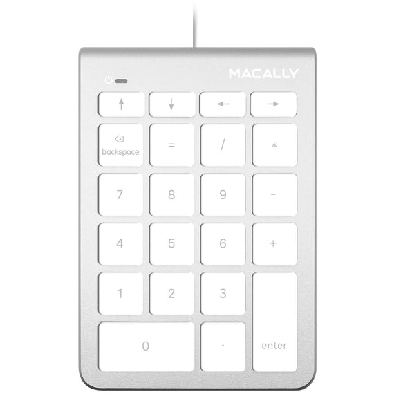 Macally Wired USB Numeric Keypad Keyboard for Laptop, Apple Mac iMac MacBook Pro/Air, Windows PC, or Desktop Computer with 5 Foot Cable & 22 Key Slim Number Pad Numerical Numpad - Silver (NUMKEY22)
