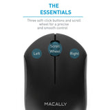 Macally 2.4G Wireless Mouse with 3 Button, Smooth Scroll Wheel, Dongle Receiver, Compatible with Desktop Computer Windows PC, Apple MacBook Pro/Air, iMac, Mac Mini, Laptops (Black)