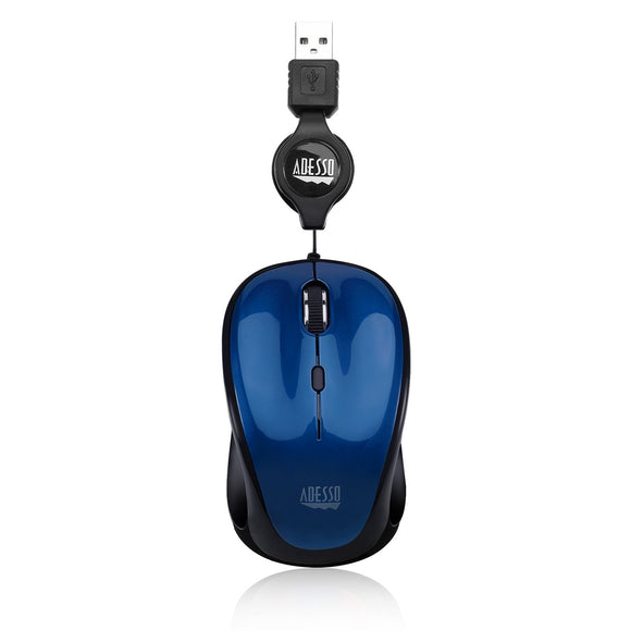 Adesso Ergonomic iMouse S8 - Retractable Optical USB Mouse (Blue)