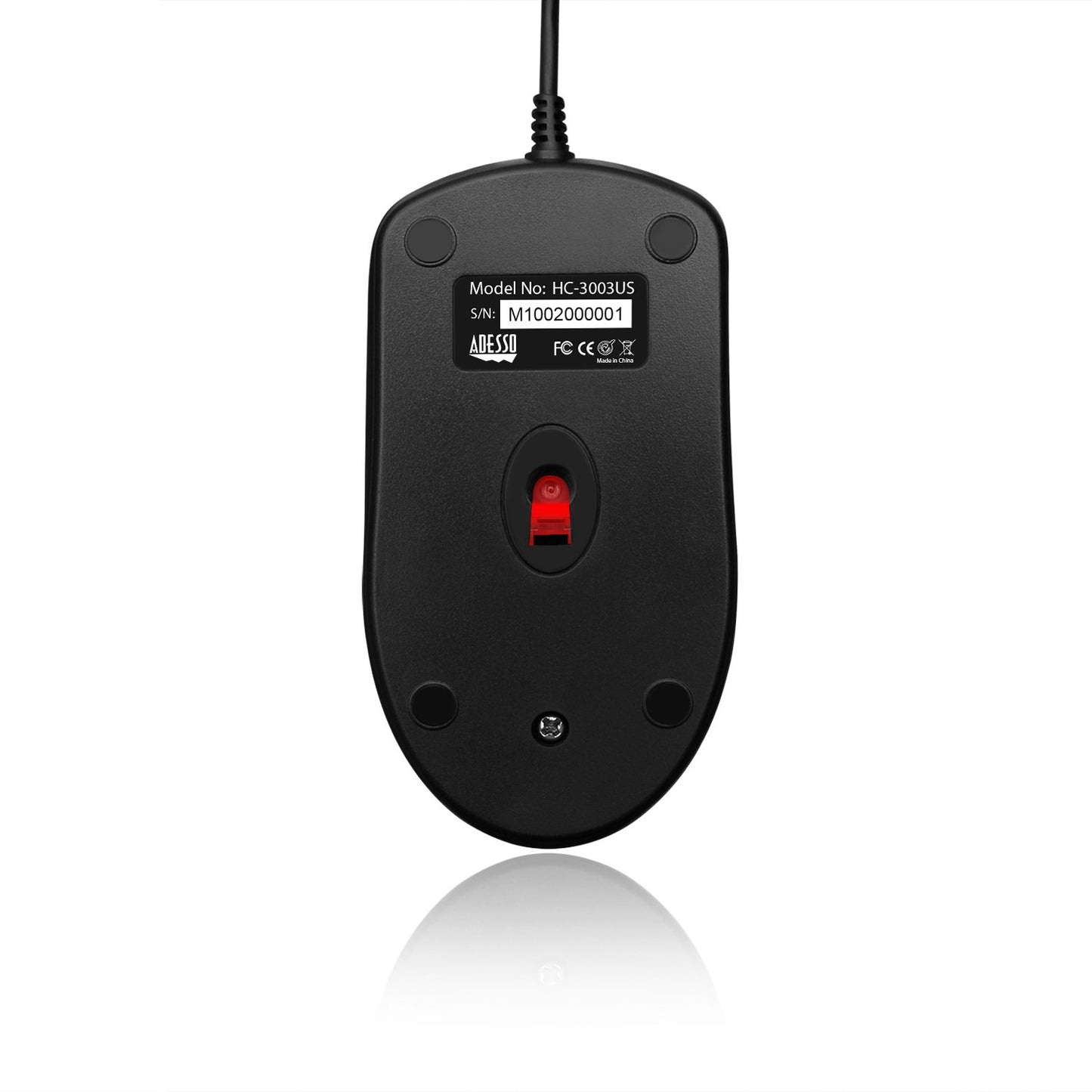 Adesso 3-Button Desktop Optical Scroll USB Mouse with 1000 DPI Resolution (HC-3003US)