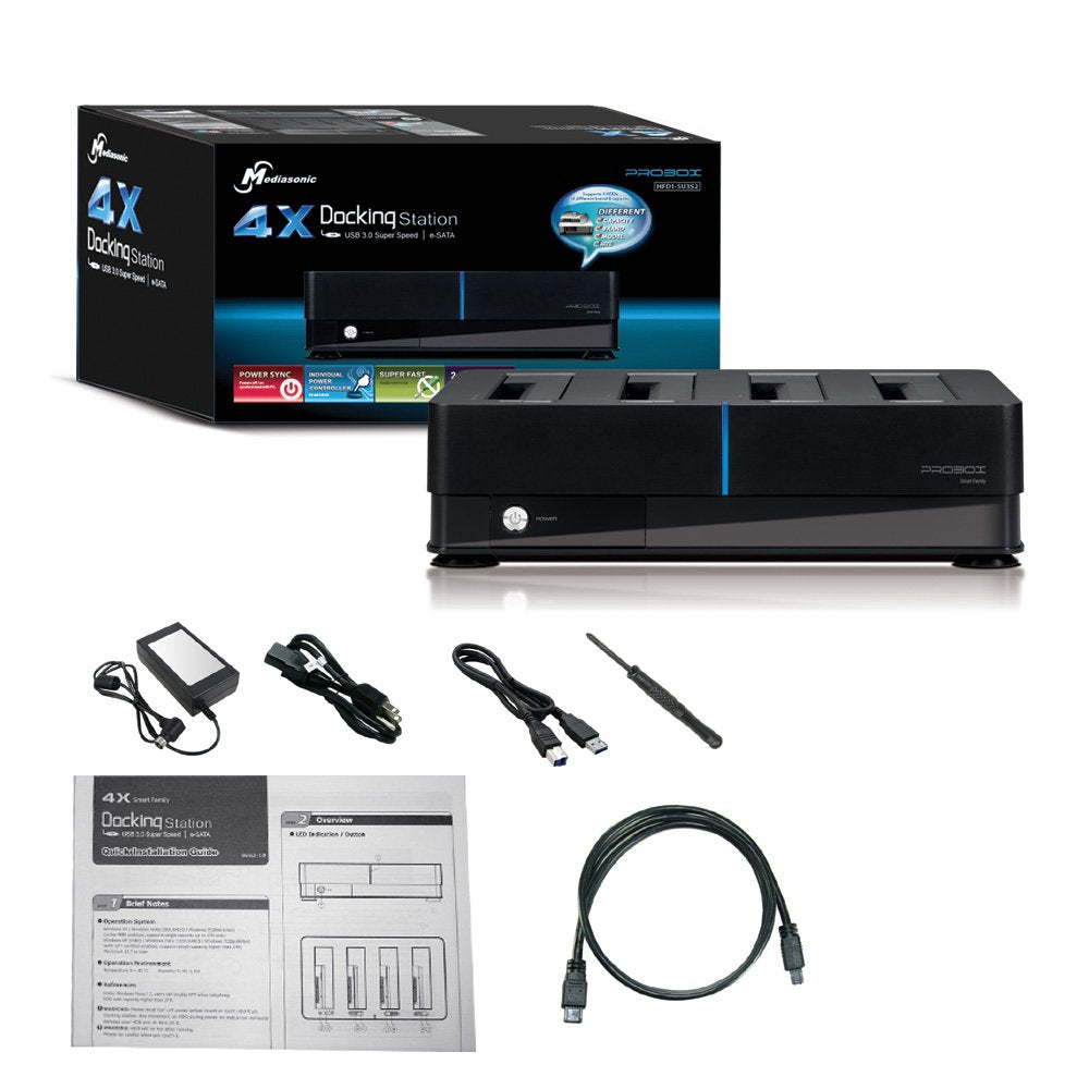 Mediasonic 4 Bay Dock for 2.5" / 3.5" SATA HDD/SSD - USB 3.0 & eSATA Support 12TB HDD (HFD1-SU3S2)