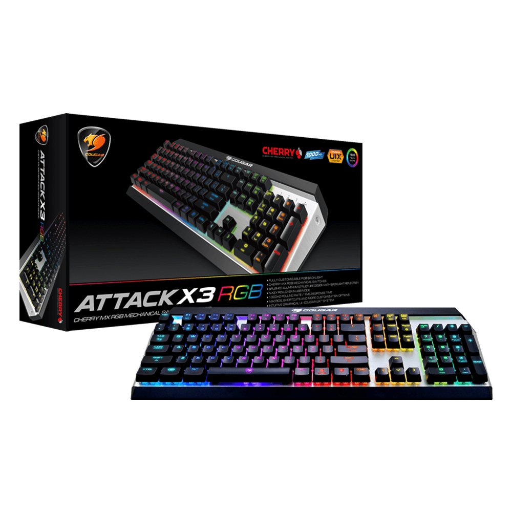 Cougar Attack X3 Mechanical Gaming Keyboard Cherry MX Brown - RGB LED Backlight - Full Macro System & N-Key Rollover for Unlimited Accuracy- Aluminium Structure