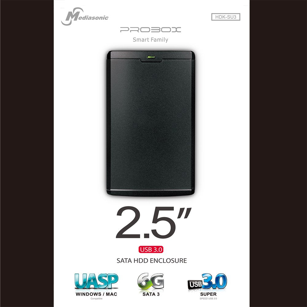 Mediasonic USB 3.0 2.5" SATA SSD / Hard Drive Enclosure (9.5mm and 7mm) Aluminum Body - USB 3.0 SuperSpeed - Support UASP and SATA 3 6.0Gbps HDD Transfer Speed (HDK-SU3)