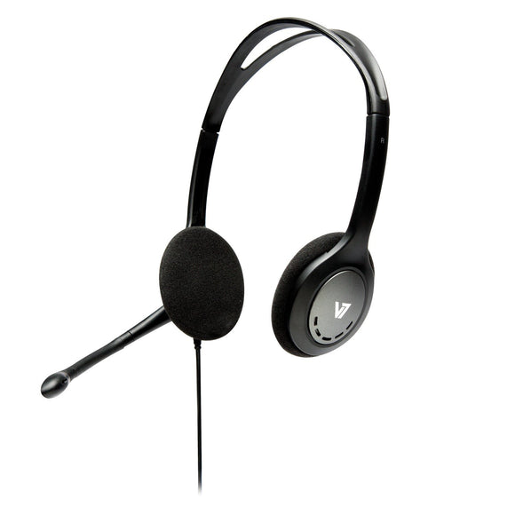 V7 3.5mm Stereo Headset and Microphone for Tablets, PC, Notebooks (HA201-2NP), Black