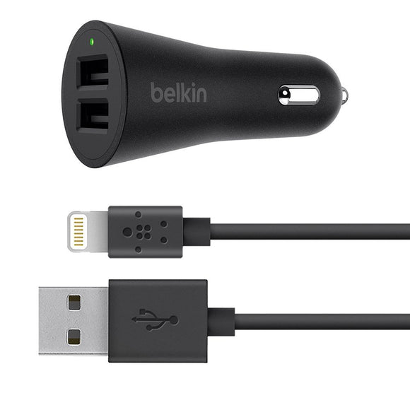 Belkin 4.8 A Dual Car Charger with Lightning Cable for iPhone 6/6S/6S Plus/7/7 Plus - Black