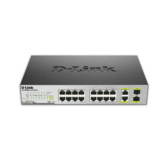 D-Link DES-1018MP 18-Port 10/100 Unmanaged Desktop or Rackmount PoE Switch including 2 1000BASE-T/SFP Combo Ports