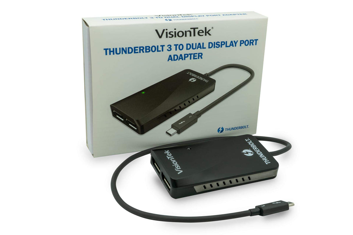 VisionTek Dual 4K Monitor Adapter, Thunderbolt 3 to Dual DisplayPort, MacOS and Windows Compatible, Powered by Intel Thunderbolt 3 Technology (NOT Compatible USB-C) Black - 901148