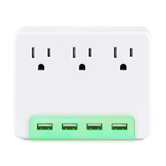 CyberPower P3WUH Multi-Hue Lighted Power Wall Tap, 3 Outlets, 4 USB Charge Ports