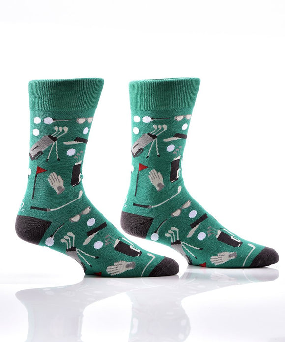 Tee Time on Green Men's Crew Socks by Yo Sox