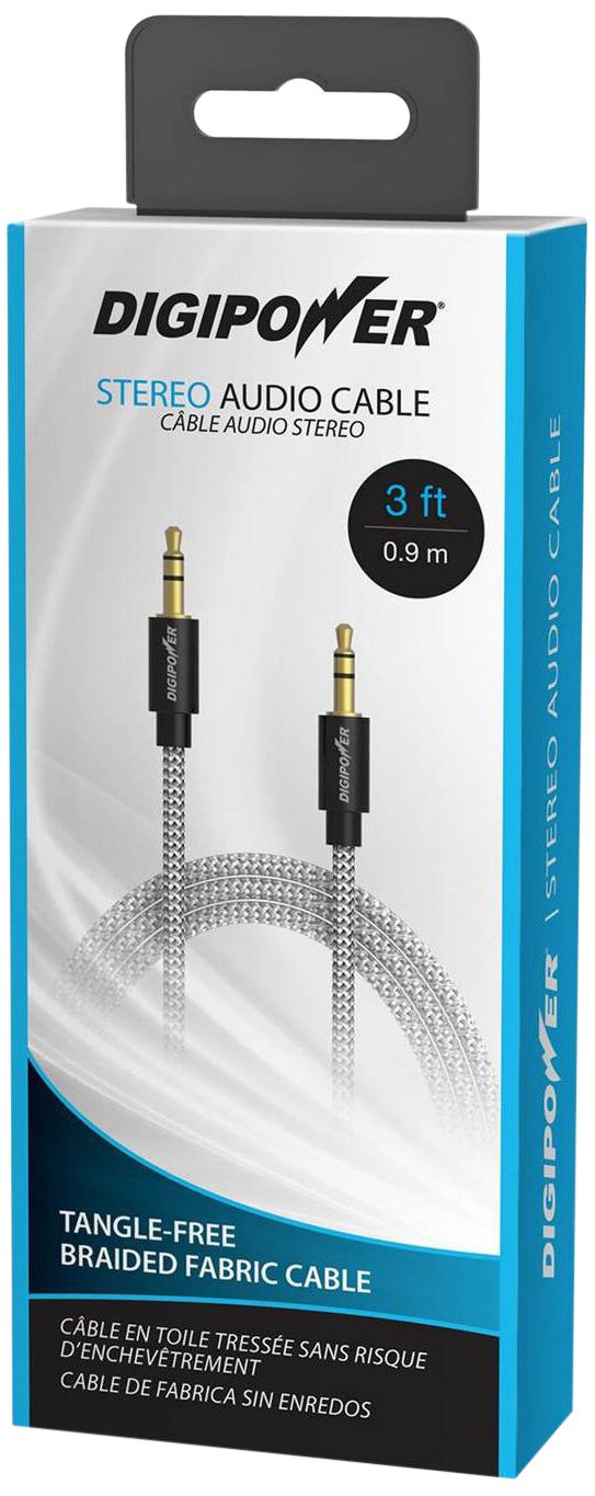 DIGIPOWER Tangle Free Braided Auxiliary Cable, 3-Feet Retail Packaging