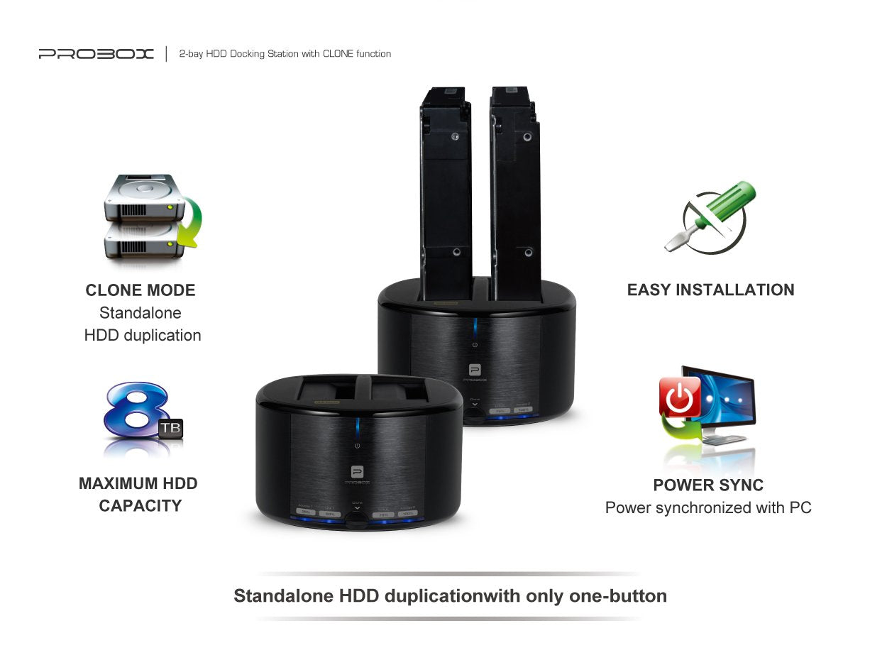 Mediasonic USB 3.0 2 Bay 2.5" / 3.5" SATA SSD / Hard Drive Docking Station w/ Clone Function Support SATA 3 / UASP (HUD1-SU3)
