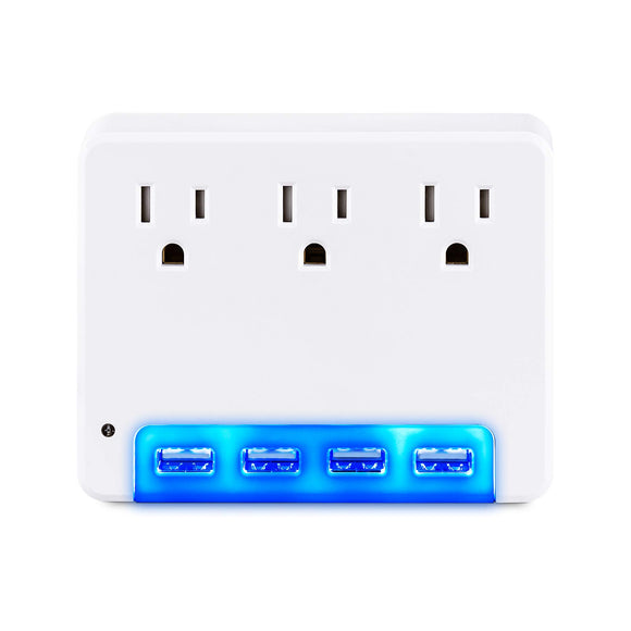 CyberPower P3WUN Blue Night Light Power Wall Tap, 3 Outlets, 4 USB Charge Ports, Automatic Night Light