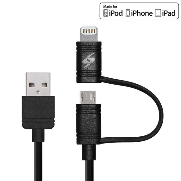 Amzer MFi Certified Lightning to Micro USB Sync and Charge Cable (3.2-Feet/1-Meter) - Black - Data Cable - Retail Packaging - Black