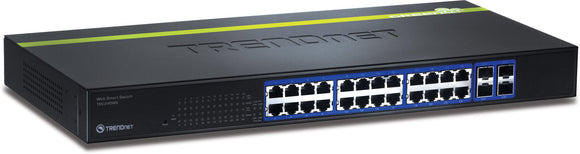 TRENDnet 24-Port 10/100/1000 Mbps Gigabit Web Smart Switch with 4 Shared SFP Slots, Private & Voice VLAN Support, IPv6, Fanless, Rack Mountable, TEG-240WS