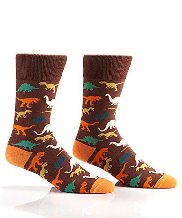 Yo Sox Dinosaur Pattern - Funky Men's Crew Socks for Dress or Casual Wear Size 7-12