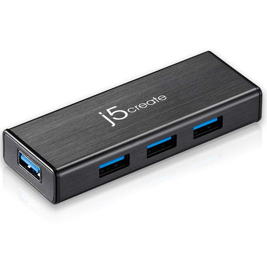 USB 3.0 4-Port Mini HUB by j5create | Portable Adapter, USB 3.0/2.0 for Windows, Mac OS, Linux OS Black