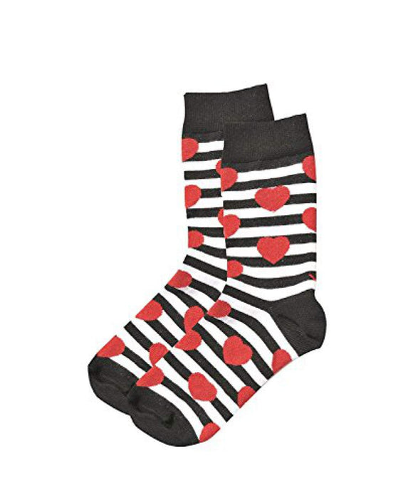 Women's Crew Sock, Hearts & Stripes Design
