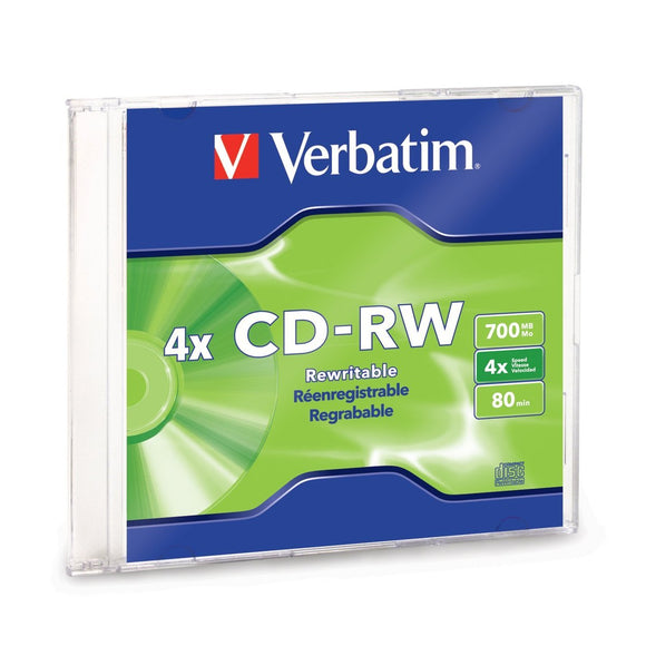 Verbatim 95117 700 MB 2x-4x 80 Minute CD-RW (Rewritable), 1-Disc Slim Case