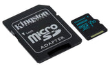 Kingston 128GB microSDXC Canvas Go 90R/45W U3 UHS-I V30 Card + SD Adptr