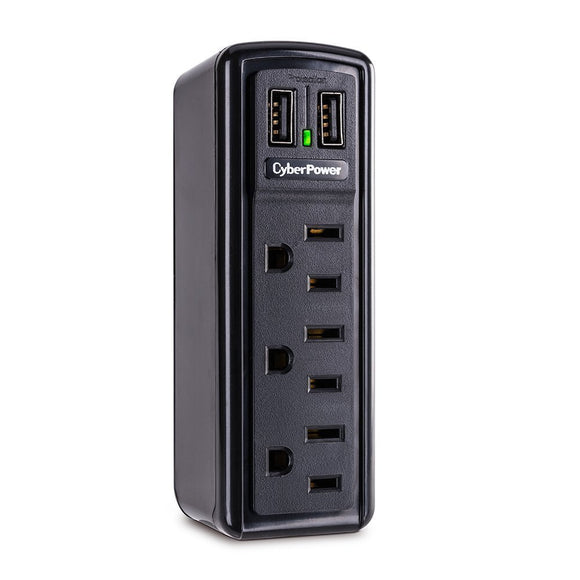 CyberPower TRVL918 Travel Surge Protector with 3-Outlet, 2 USB Charging Ports Flip Out Plug