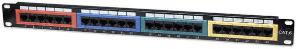 24-Port Color Coded Patch Panel in Black (CAT-6)