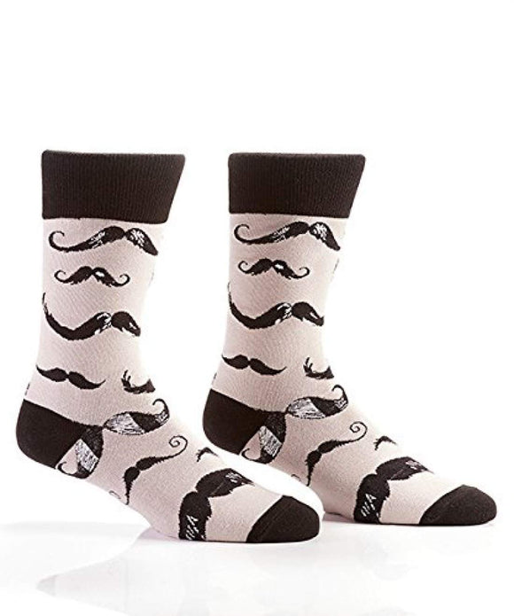 Yo Sox Sophisticated Mustache Funky Men's Crew Socks for Dress or Casual Wear Size 7-12