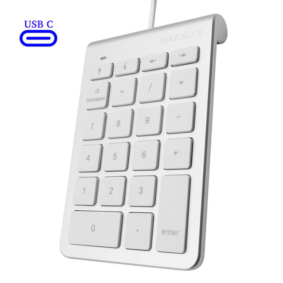 Macally Wired USB C Numeric Keypad Keyboard for Type C Laptop, Apple Mac iMac MacBook Pro/Air, Windows PC, or Desktop Computer with 5 Foot Cable & 22 Key Slim Number Pad Numerical Numpad - Silver