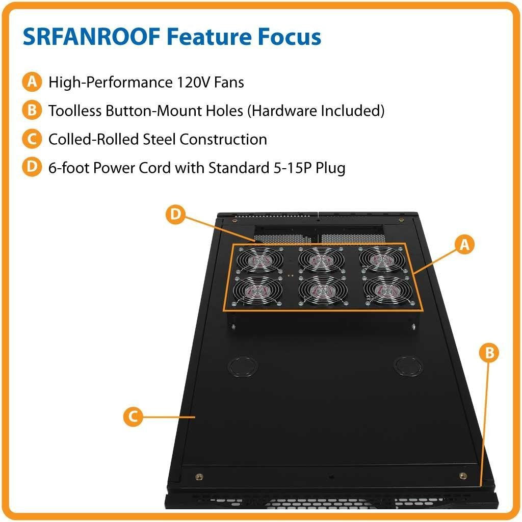 Tripp Lite SRFANROOF Rack Enclosure Cabinet Roof Mount Fan Panel Airflow Mgmt 120V