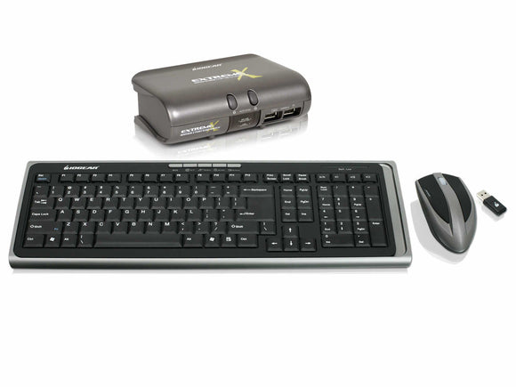 IOGEAR 2-Port KVMP with Long Range Media Center Keyboard and Mouse GCS1732-KM1 (Gray)