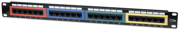24-Port Color Coded Patch Panel in Black (CAT-5E)
