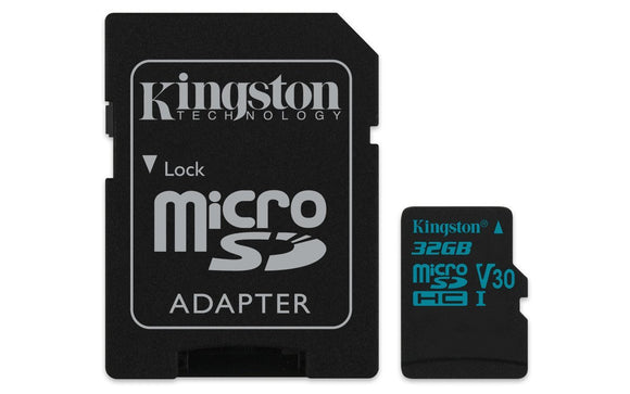 Kingston 32GB microSDHC Canvas Go 90R/45W U3 UHS-I V30 Card + SD Adptr