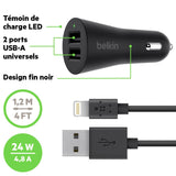 Belkin 4.8 A Dual Car Charger with Lightning Cable for iPhone 6/6S/6S Plus/7/7 Plus - Black