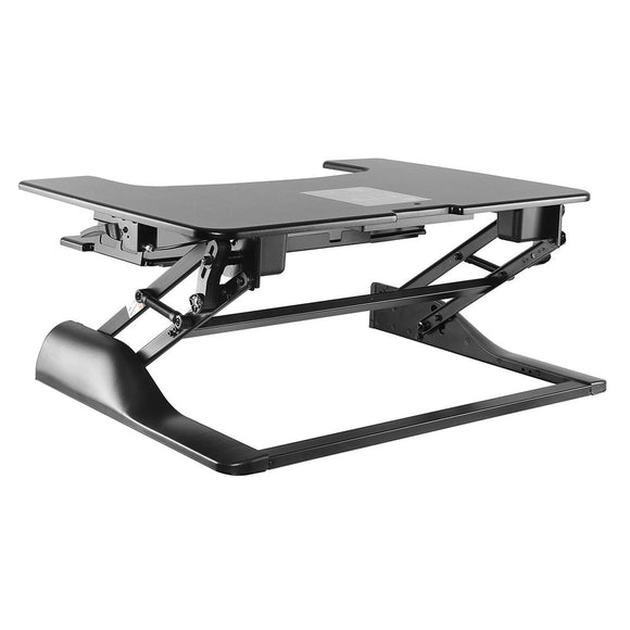 Techly Adjustable Sit and Stand Desk Computer Riser- Dual Monitor Stand workstation with Height Adjustable with Upgraded Gas Spring - Ergonomic keyboard tray- Up to 2 Monitors and 15kg/33lb capacity - Easy Installation - Black